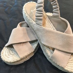 Suede Marc fisher sandals size 8 rattan heel